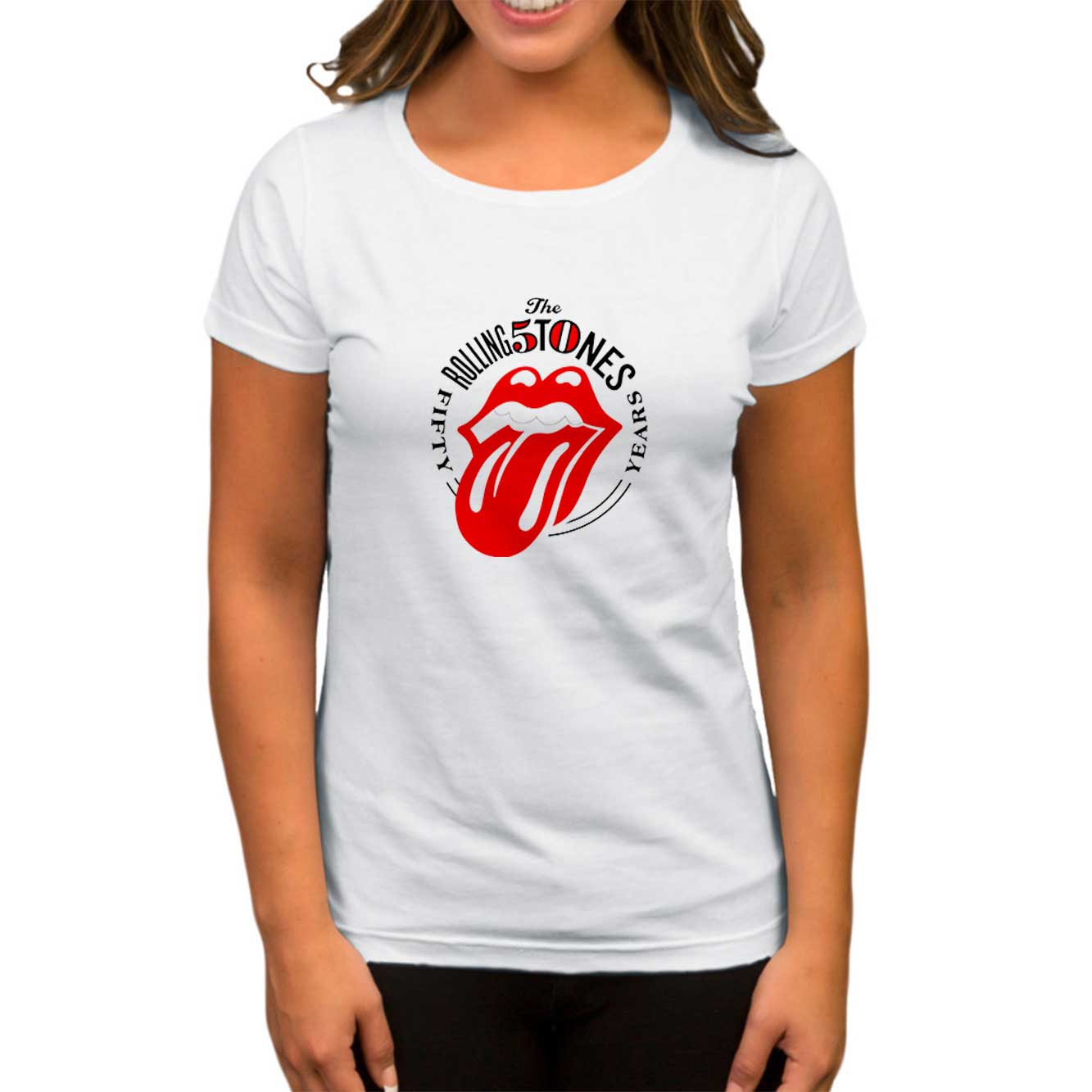 The Rolling Stones 50 Years Beyaz Kadın Tişört