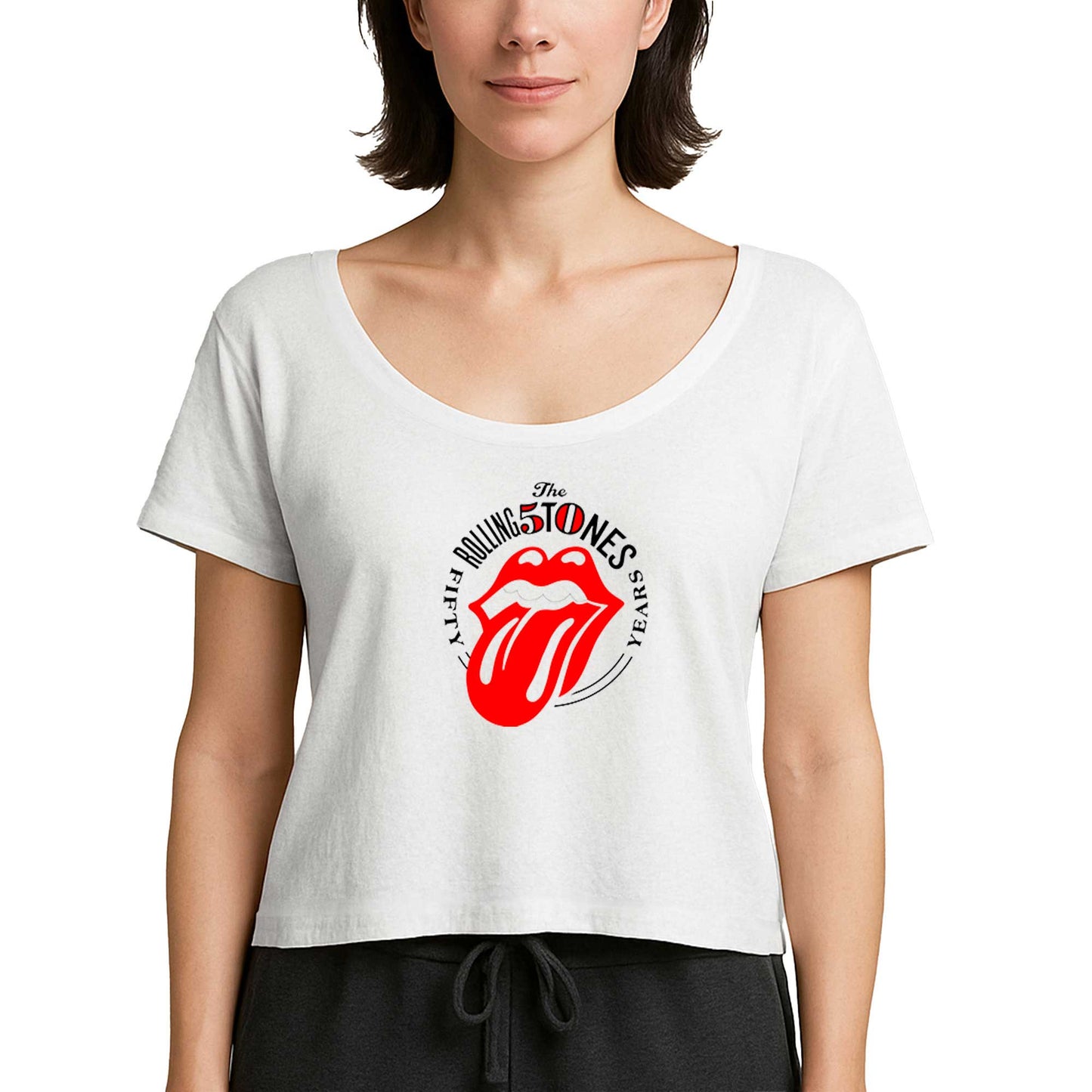 The Rolling Stones 50 Years Beyaz Kadın Tişört