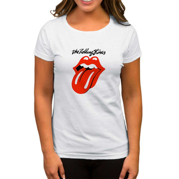 The Rolling Stones Logo Beyaz Kadın Tişört