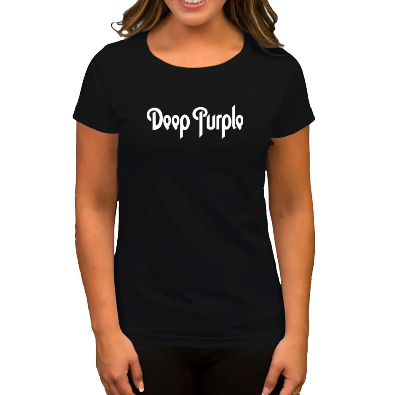 Deep Purple Text Siyah Kadın Tişört