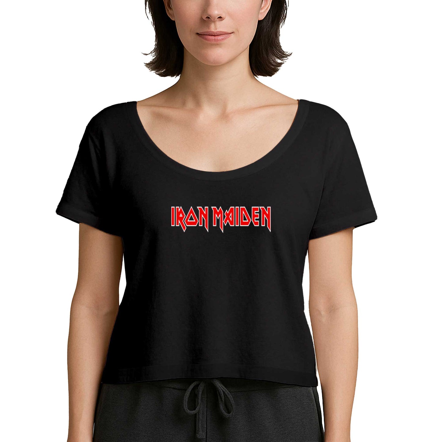 Iron maiden Red Text Siyah Kadın Tişört