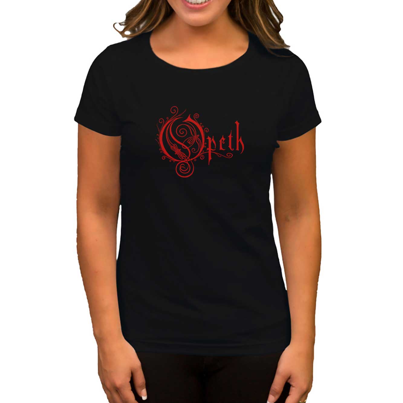 Opeth Red Text Siyah Kadın Tişört