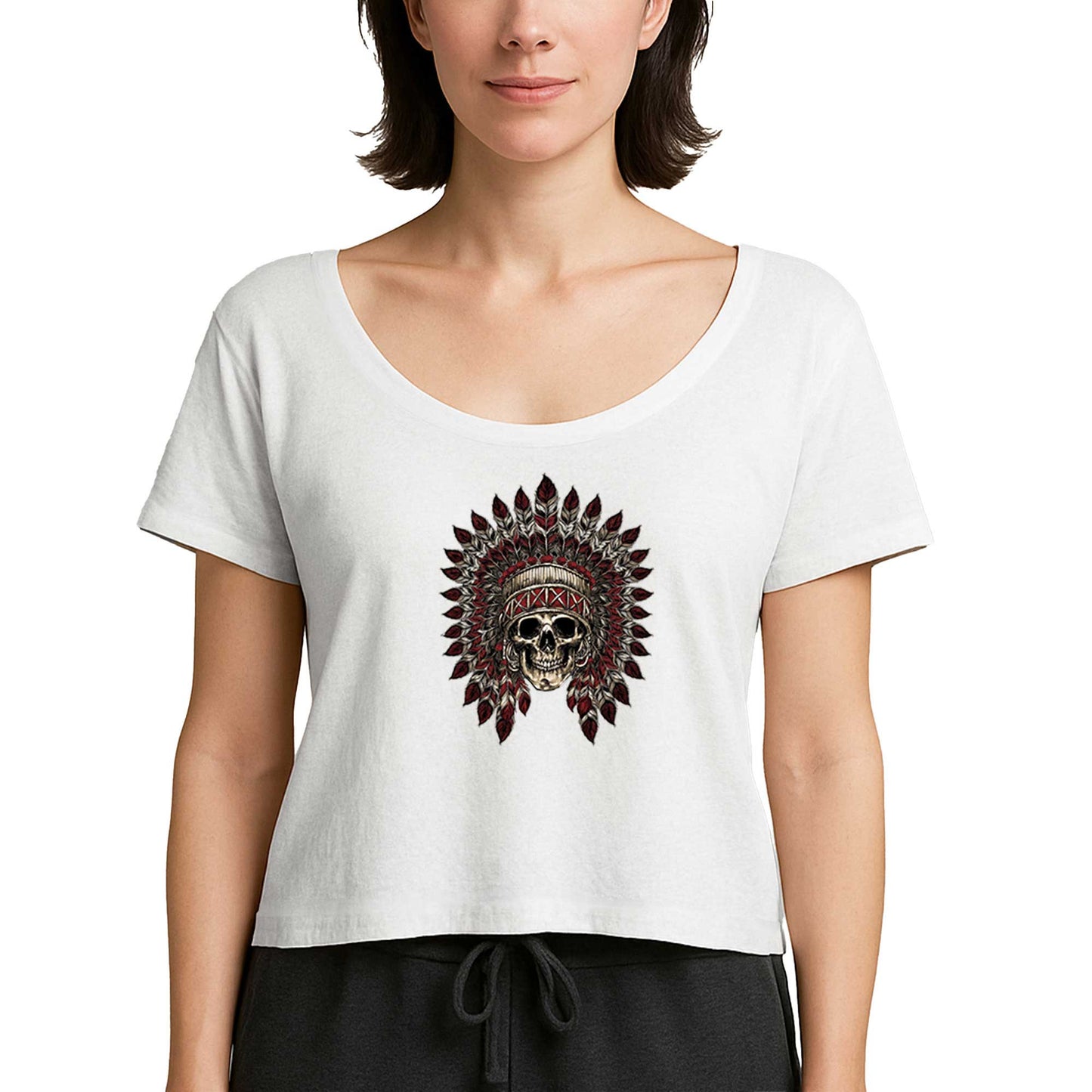 Kızıldereli Skull Apache Beyaz Kadın Tişört
