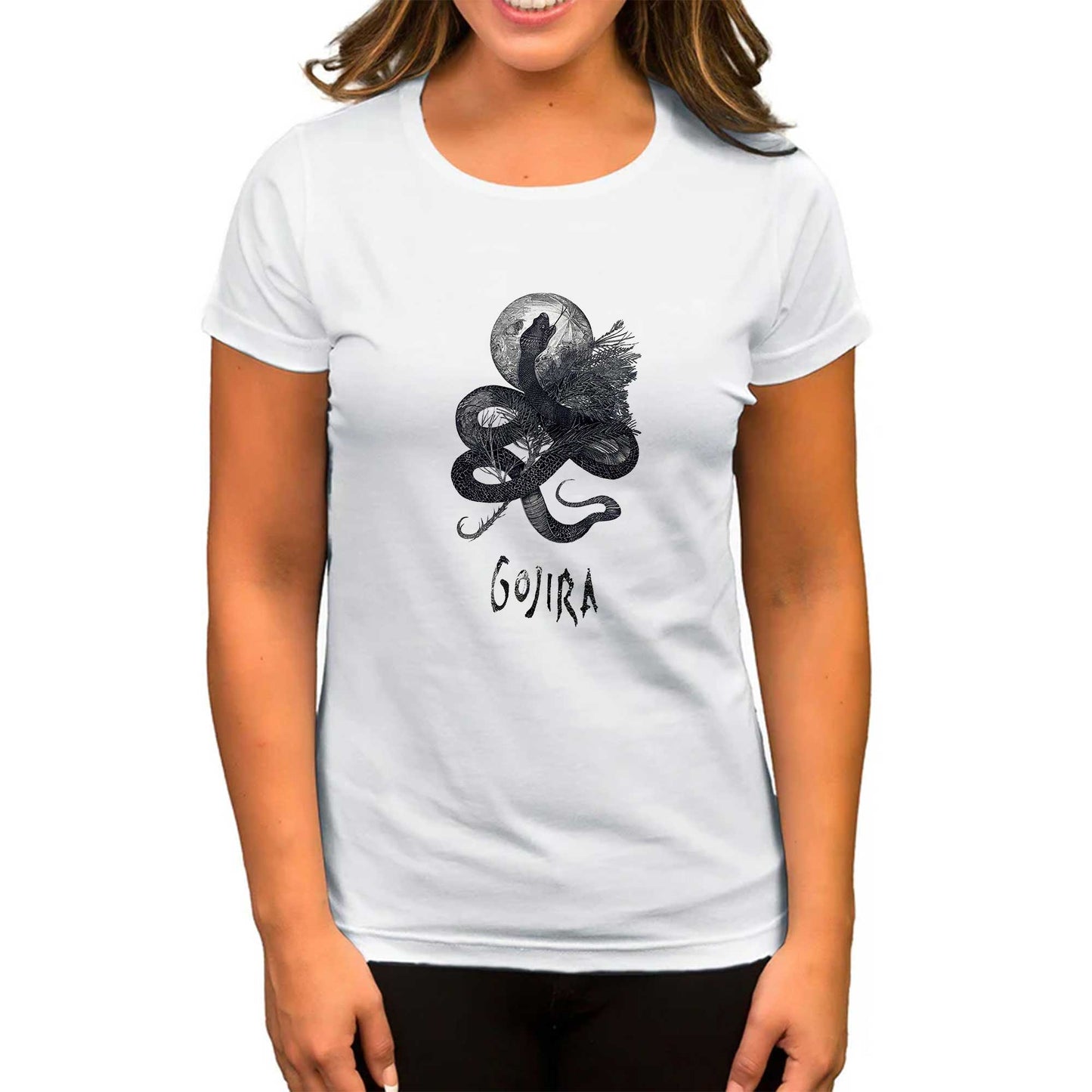 Gojıra Snake and Moon Beyaz Kadın Tişört