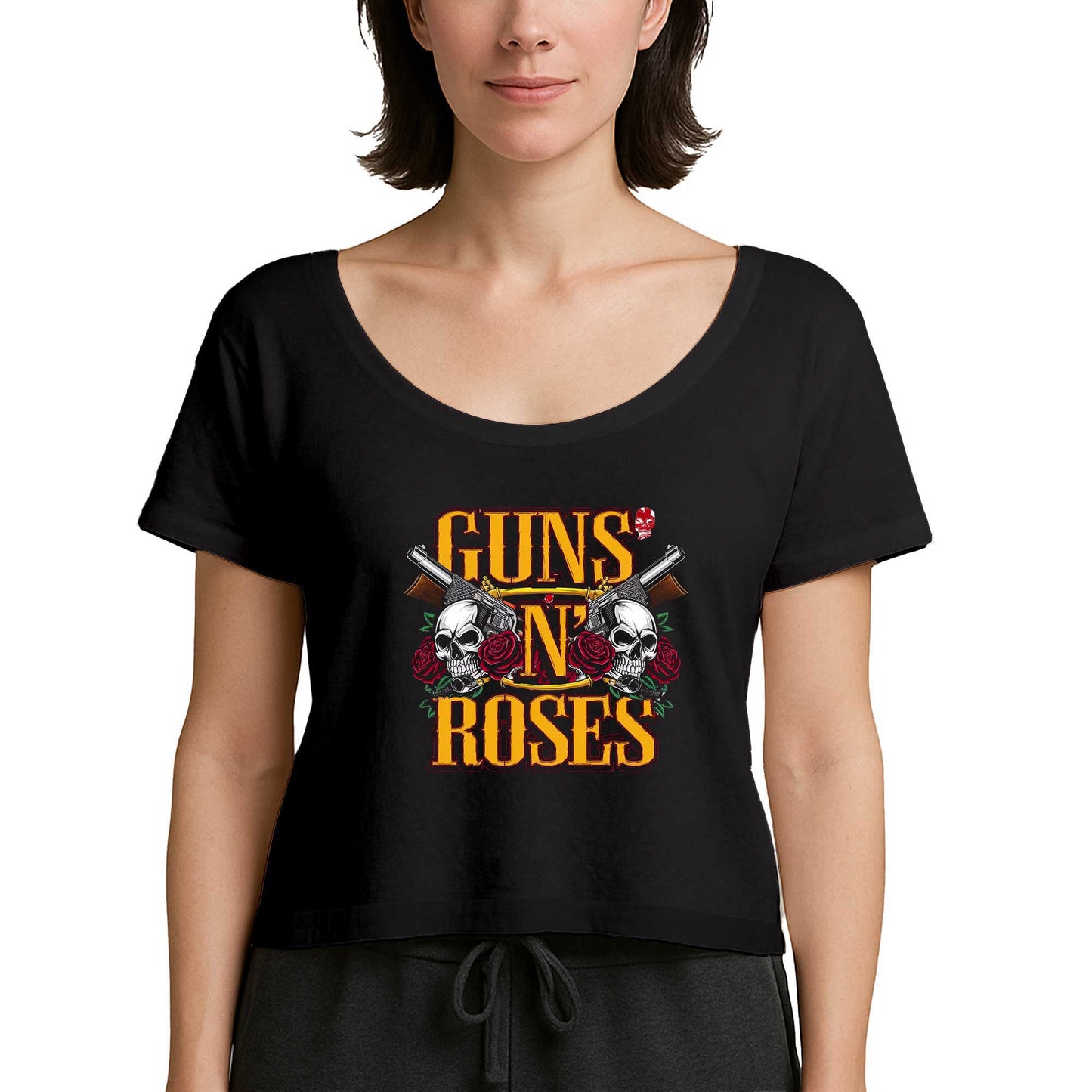 Guns N Roses Text Skull Siyah Kadın Tişört