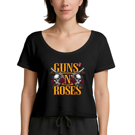 Guns N Roses Text Skull Siyah Kadın Tişört
