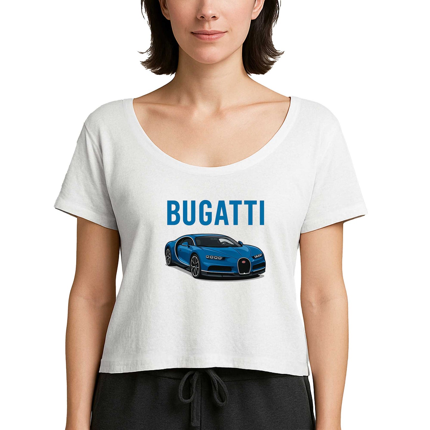 Bugatti Blue Sport Car Beyaz Kadın Tişört
