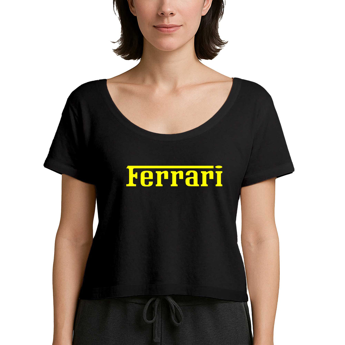 Ferrari Gold Text Siyah Kadın Tişört