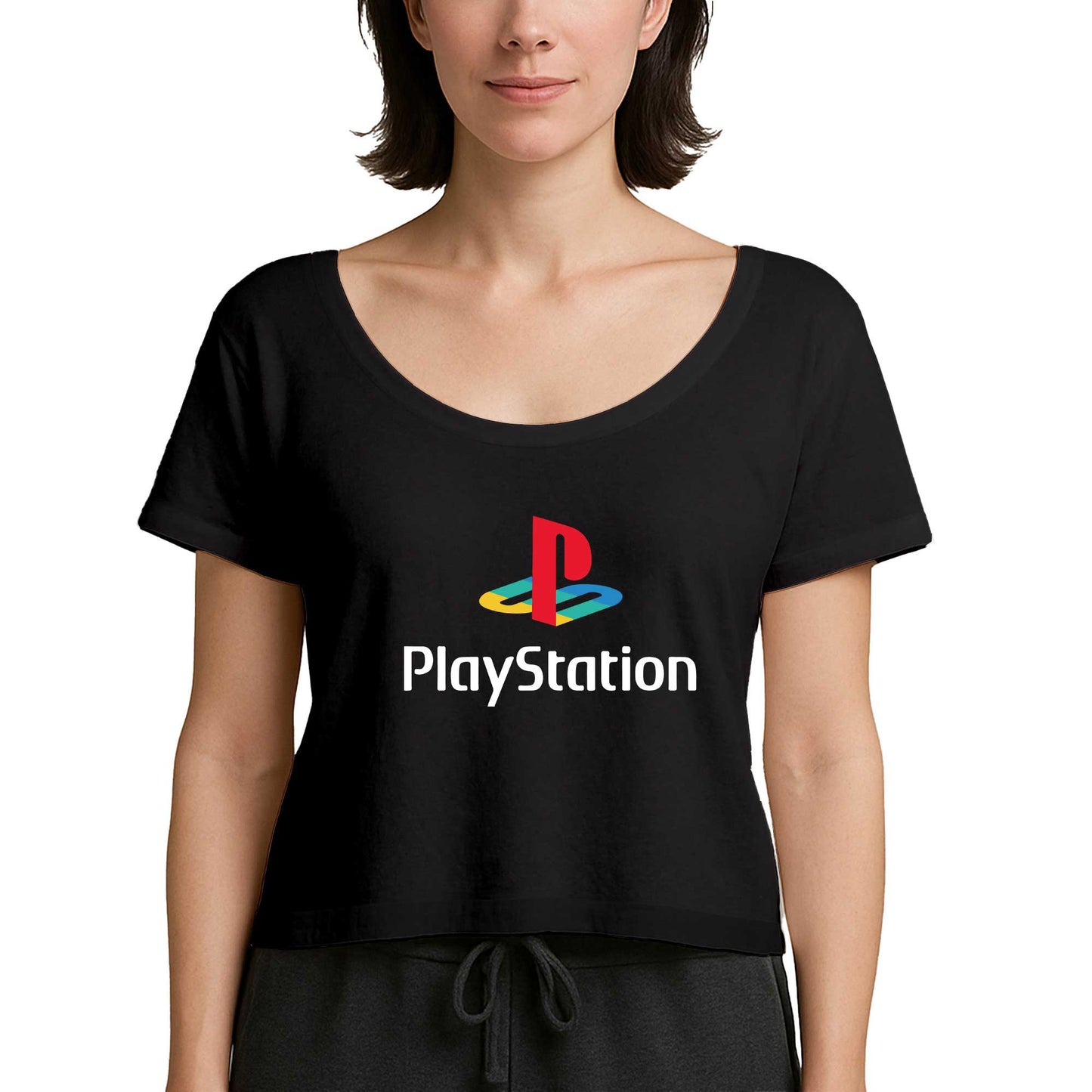 Playstation Logo White Siyah Kadın Tişört