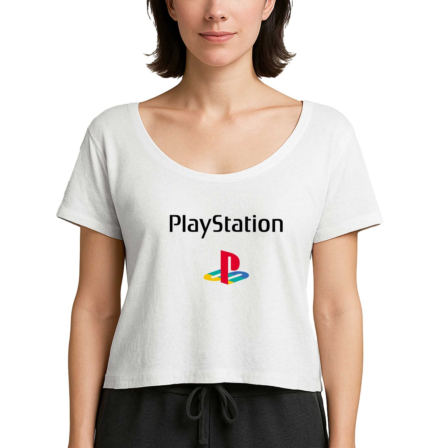 Playstation Logo Text Color Beyaz Kadın Tişört