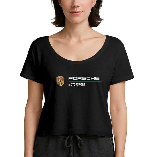 Porsche Logo Motorsport Siyah Kadın Tişört