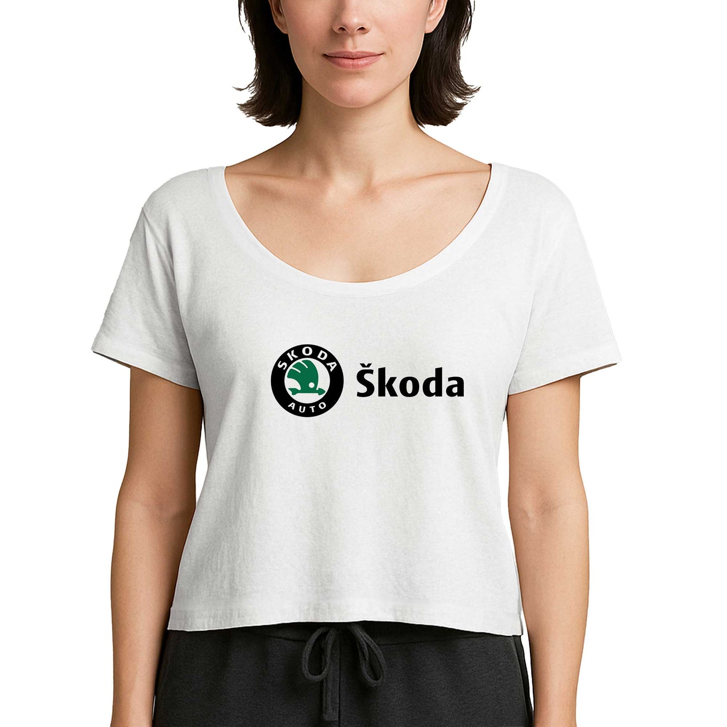 Skoda Text Logo Beyaz Kadın Tişört
