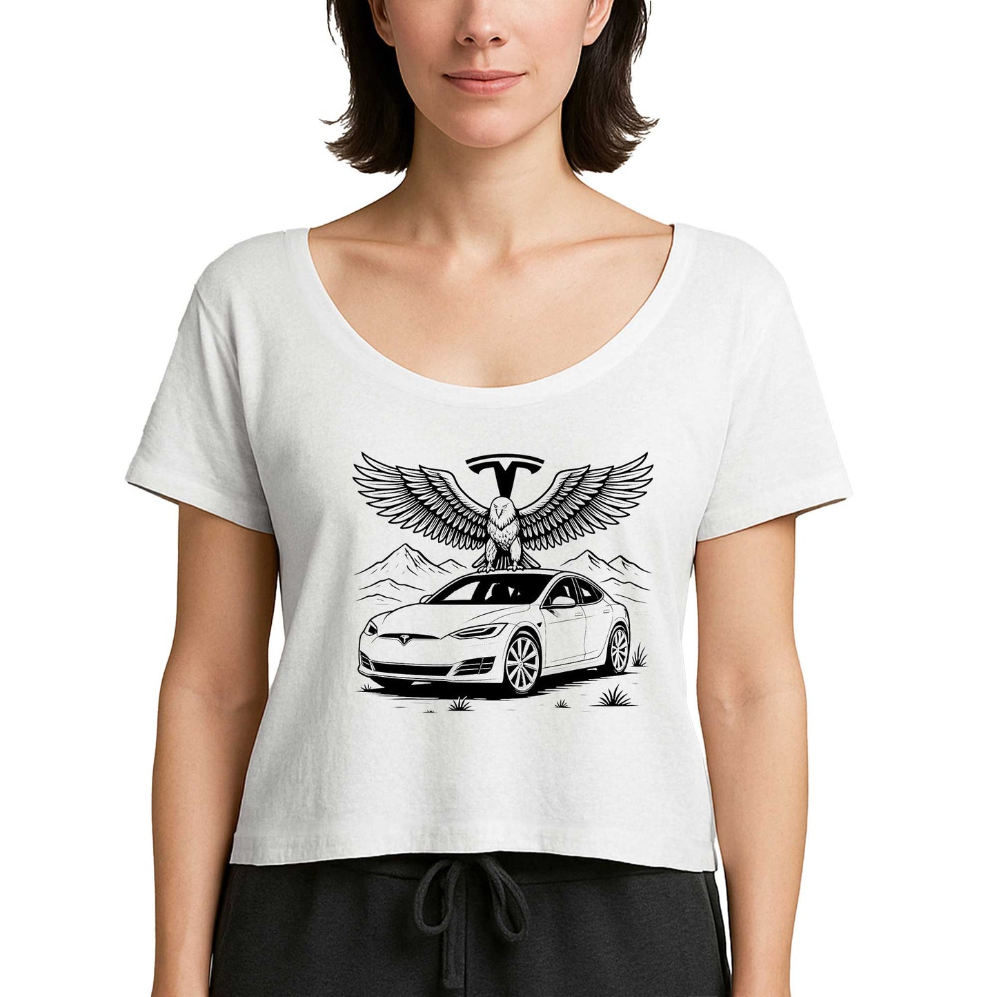 Tesla And Eagle Beyaz Kadın Tişört
