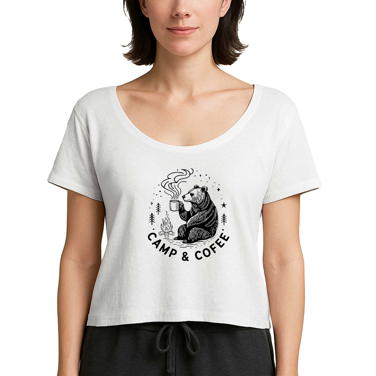 Camp Coffe Bear Beyaz Kadın Tişört