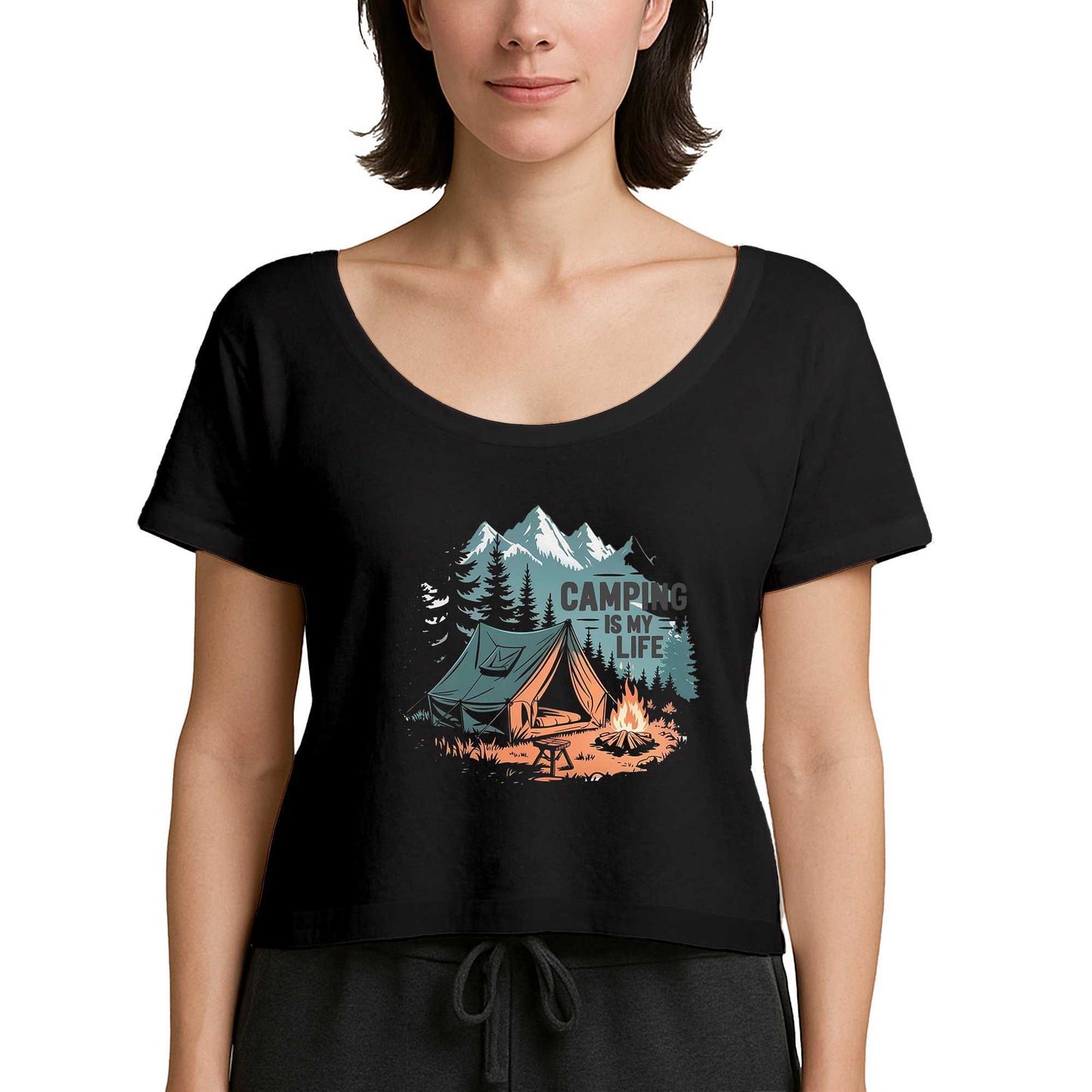 Camp Is My Life Siyah Kadın Tişört