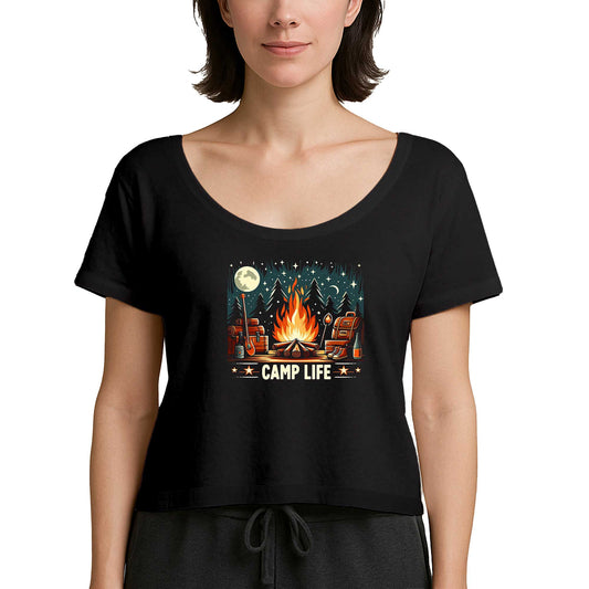Camp Life Siyah Kadın Tişört