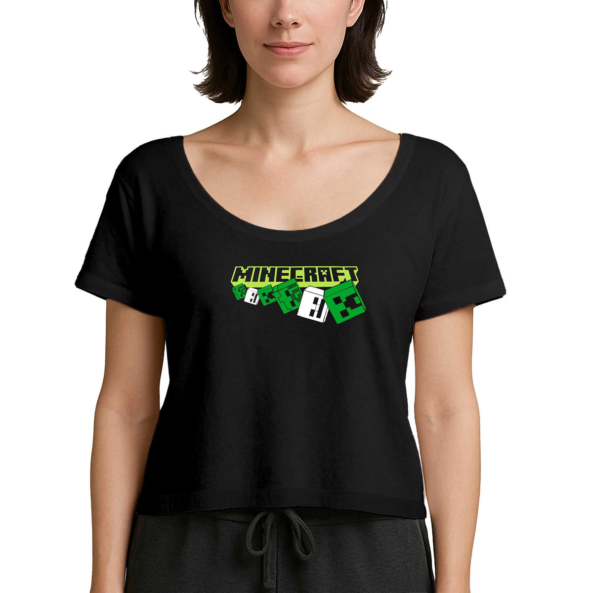 Minecraft Skeleton And Creeper Siyah Kadın Tişört