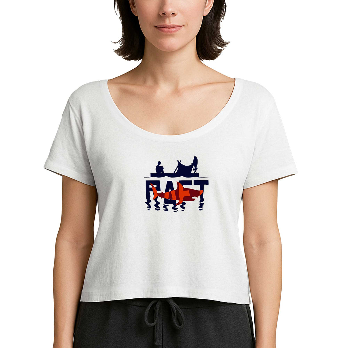 Raft Logo Shark Beyaz Kadın Tişört