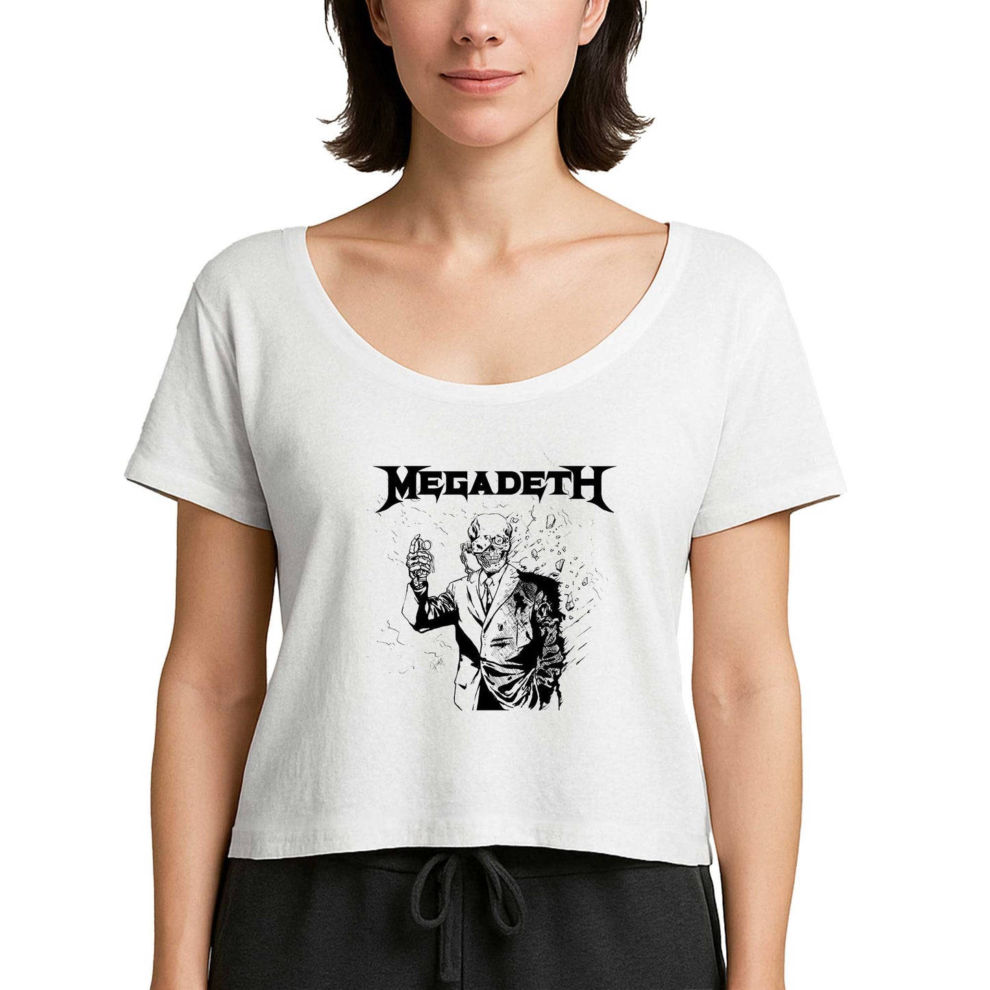 Megadeth Vic Rattlehead Portre Beyaz Kadın Tişört