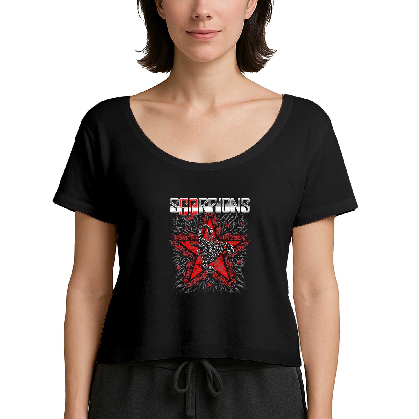 Scorpions Red Star Siyah Kadın Tişört