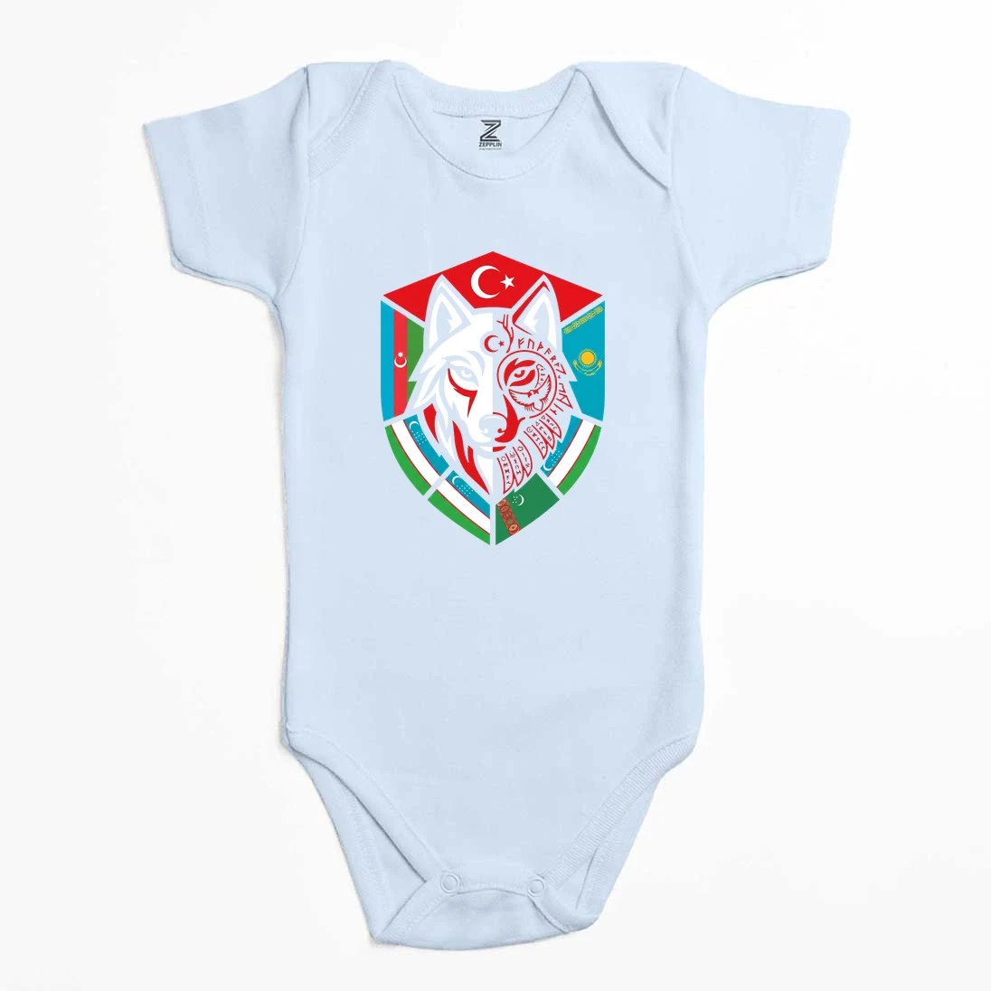 Kardeş Ülke Bayraklı Kalkan Bozkurt Baskılı Renkli Bebek Body Zıbın