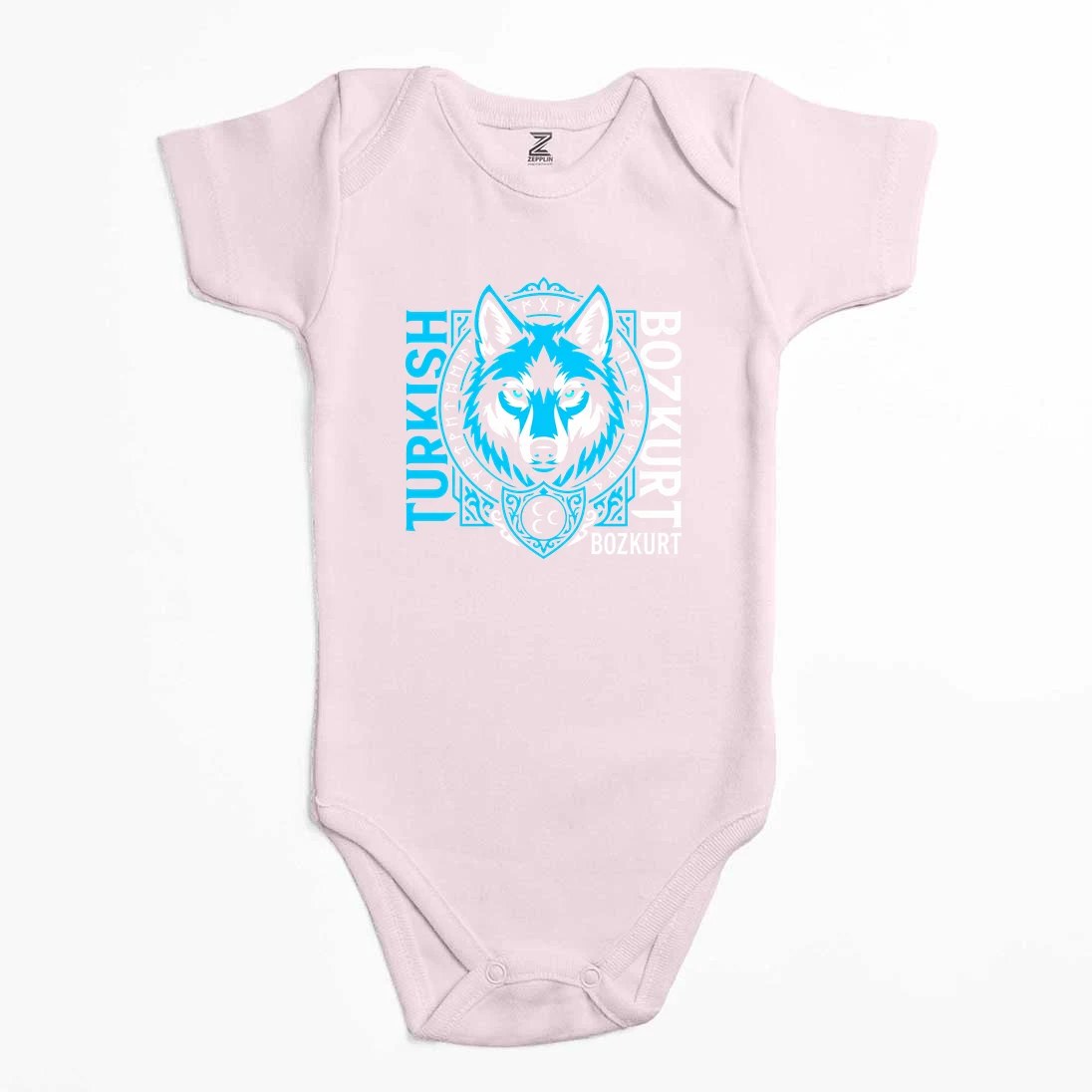 Dikey Turkish Bozkurt Tipografili Mavi Baskılı Renkli Bebek Body Zıbın