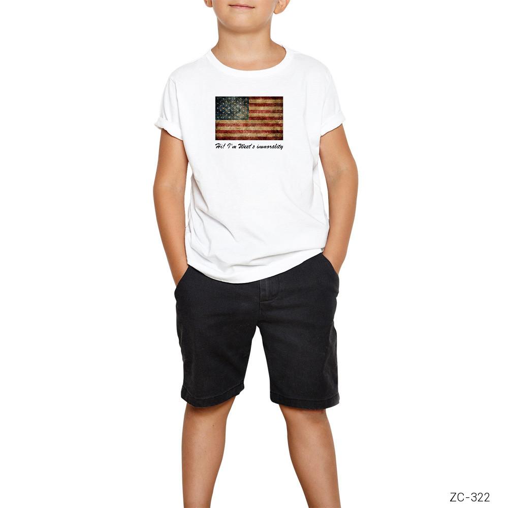 American Flag Vintage Beyaz Çocuk Tişört