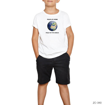 Evde Barış Dünyada Barış Beyaz Çocuk Tişört