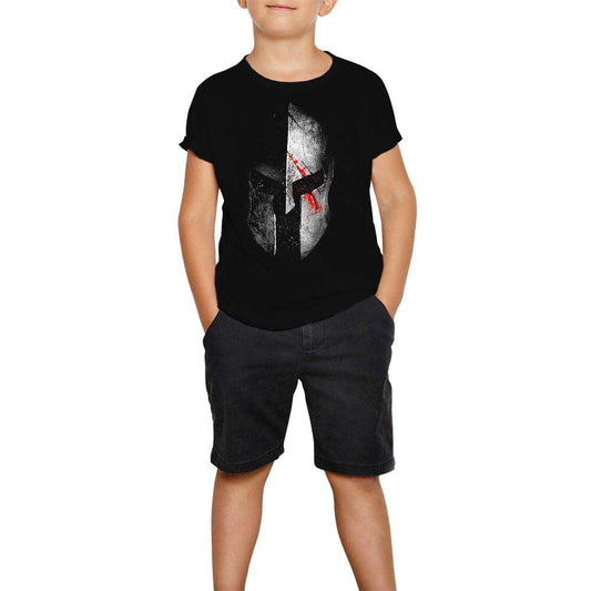 Spartan Helmet Gri Siyah Çocuk Tişört