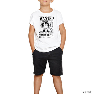 Wanted Luffy Beyaz Çocuk Tişört