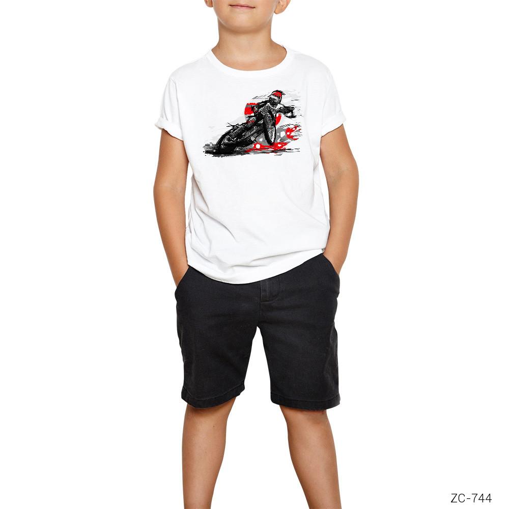 Motorcycle Motocross Speedway Beyaz Çocuk Tişört