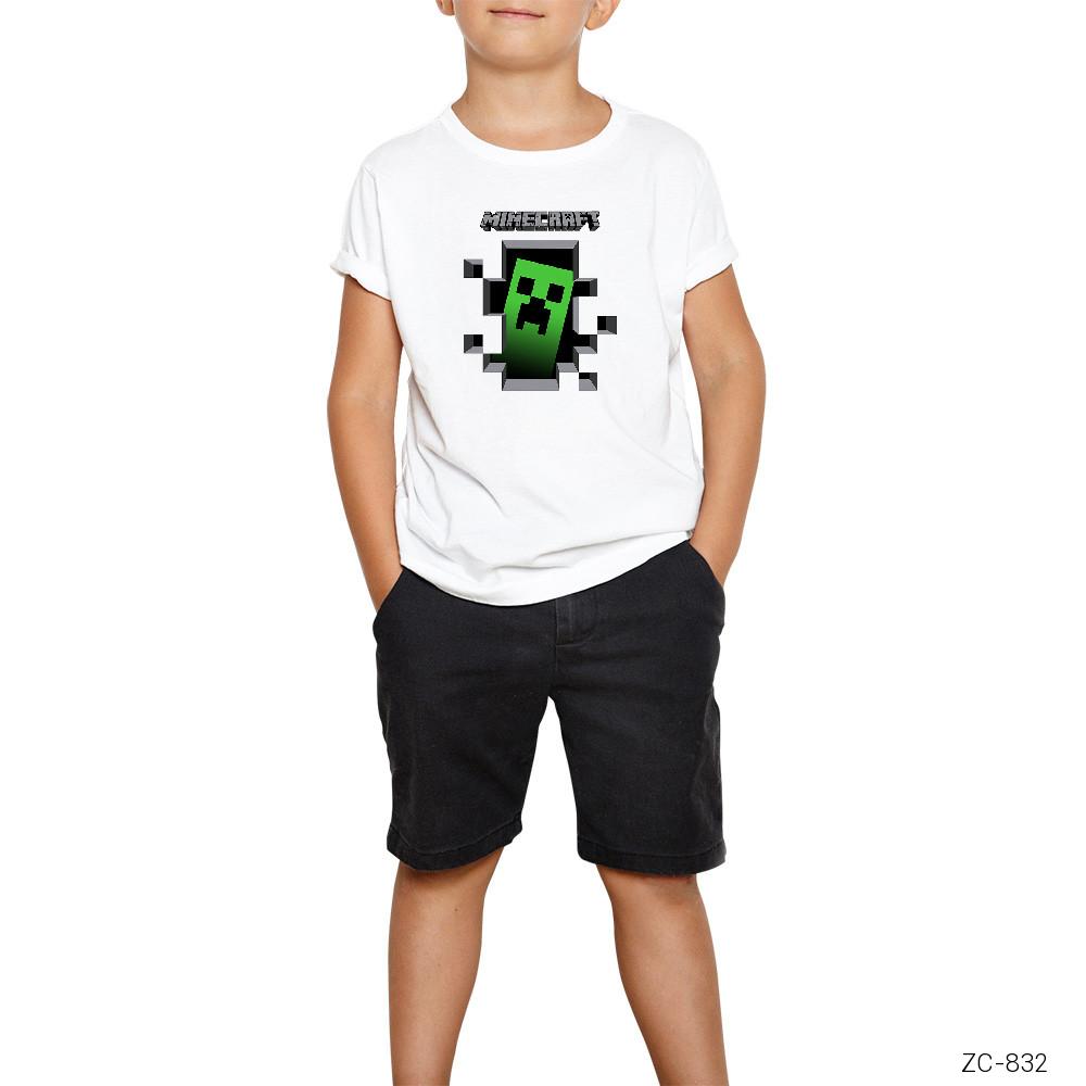 Minecraft Creeper Inside Beyaz Çocuk Tişört