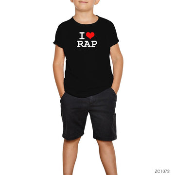 I Love Rap Siyah Çocuk Tişört