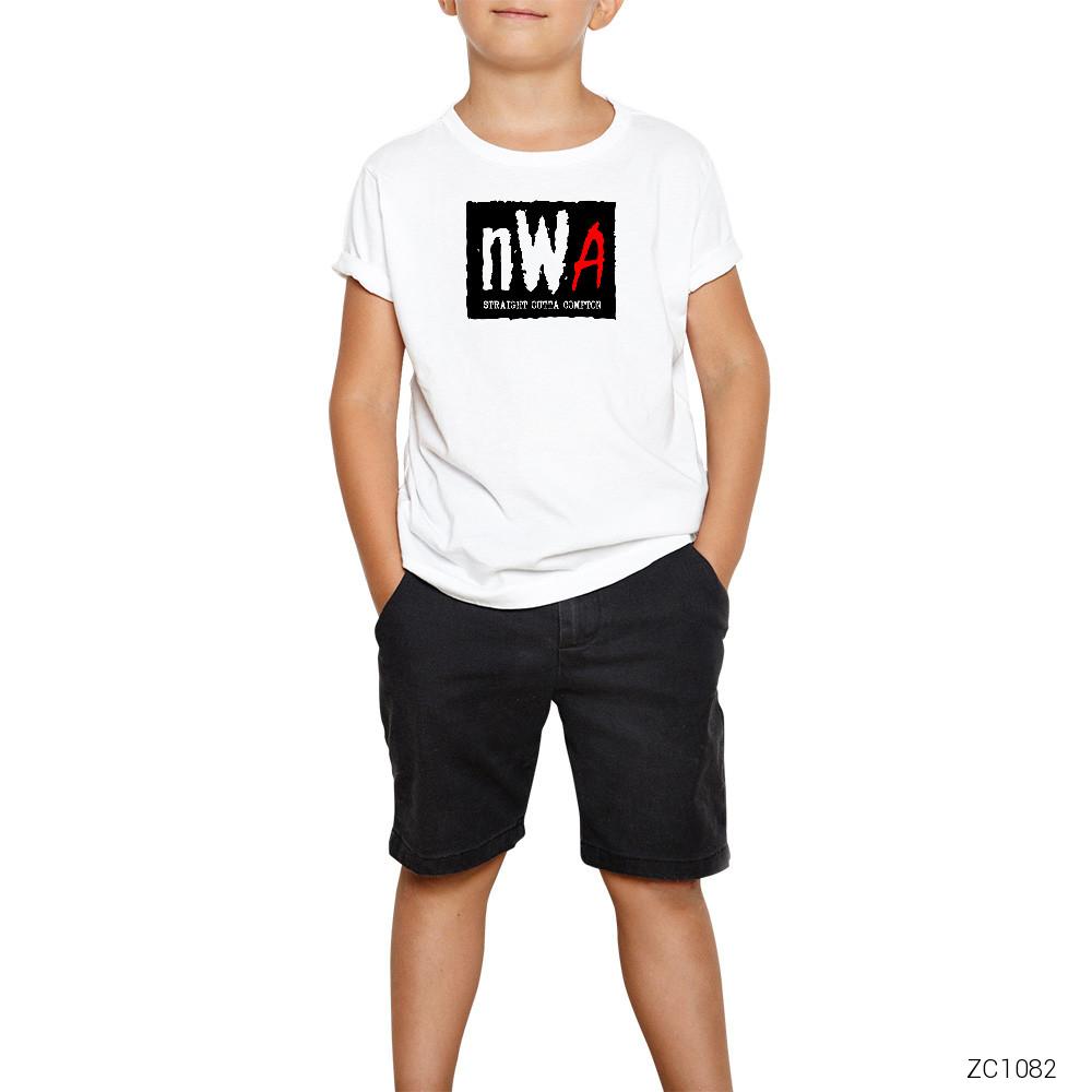 NWA Straight Outta Compton Stencil Logo Beyaz Çocuk Tişört