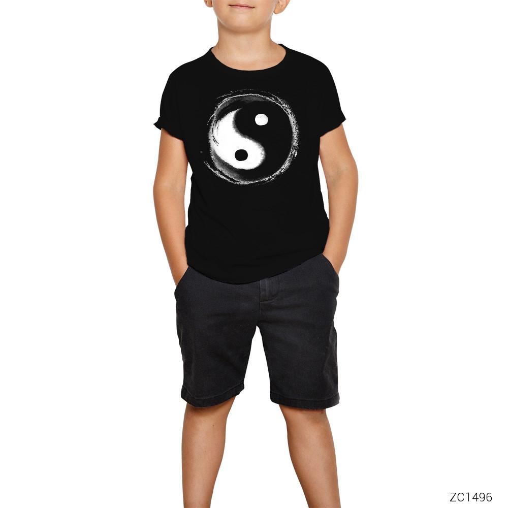 Ying Yang Splash Siyah Çocuk Tişört