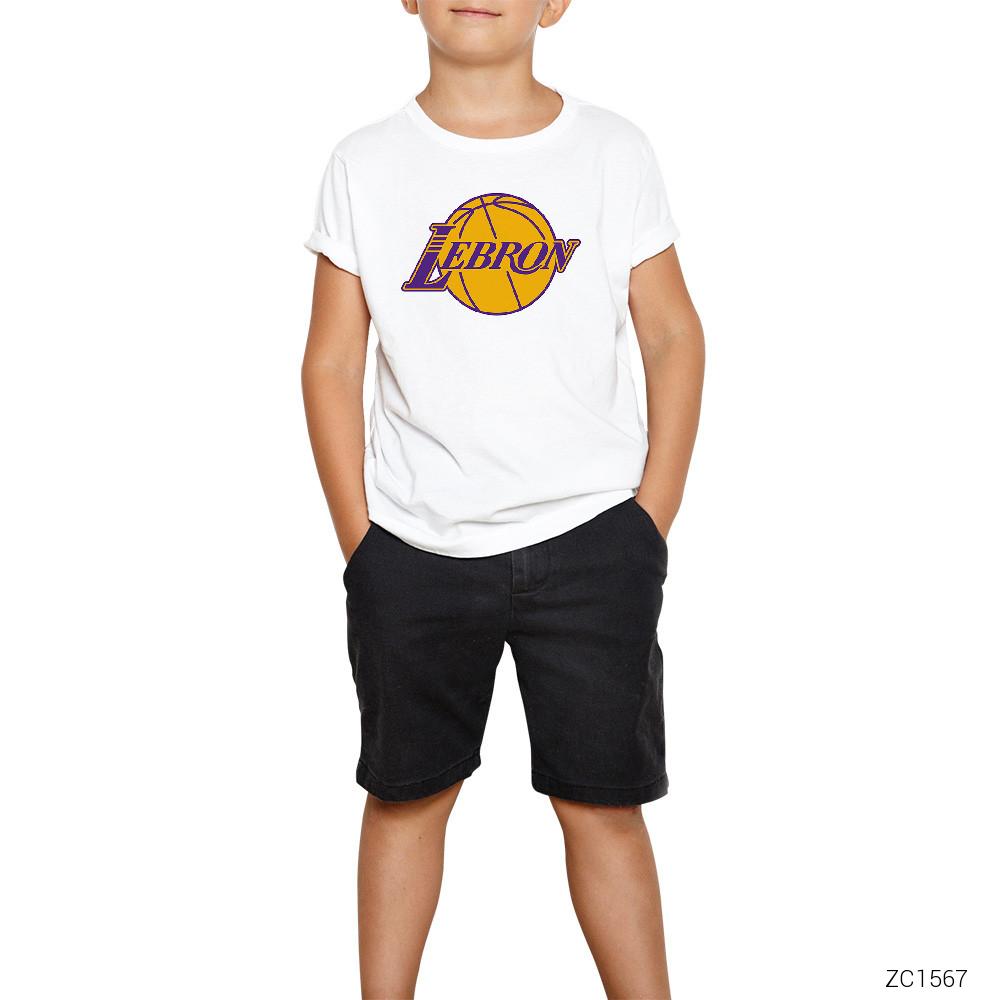 Lebron James Lakers Logo Beyaz Çocuk Tişört