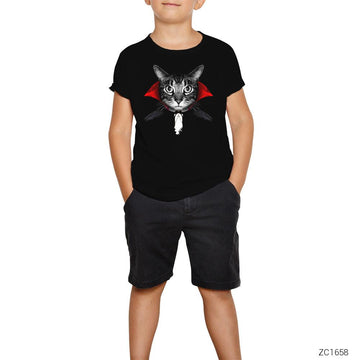 Kedi Cat Vampire Siyah Çocuk Tişört