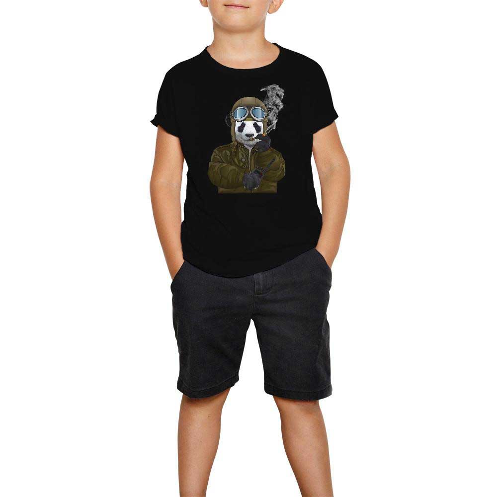 Panda Military Pilot Siyah Çocuk Tişört