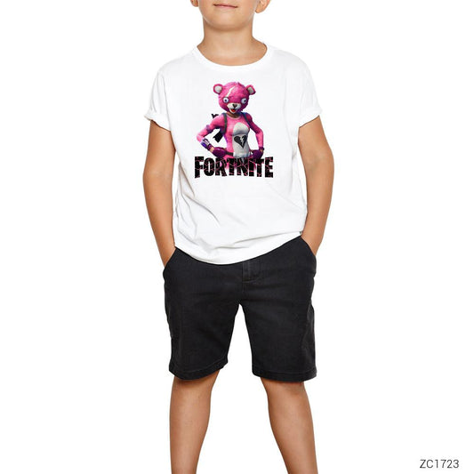 Fortnite Pink Bear Beyaz Çocuk Tişört