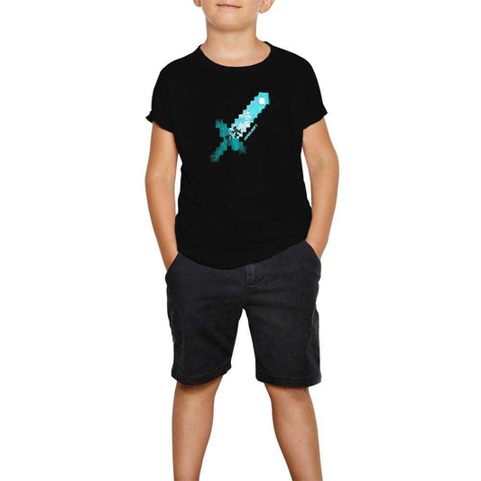 Minecraft Diamond Sword Siyah Çocuk Tişört