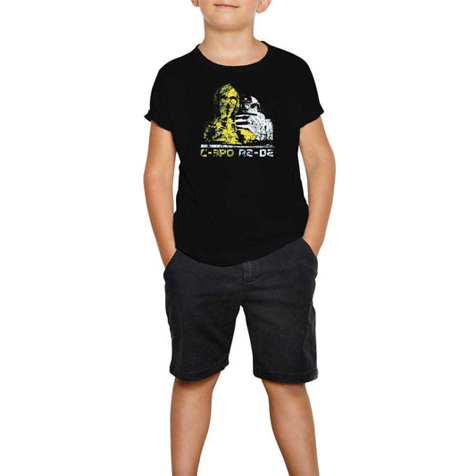 Star Wars C 30 and R2 D2 Siyah Çocuk Tişört