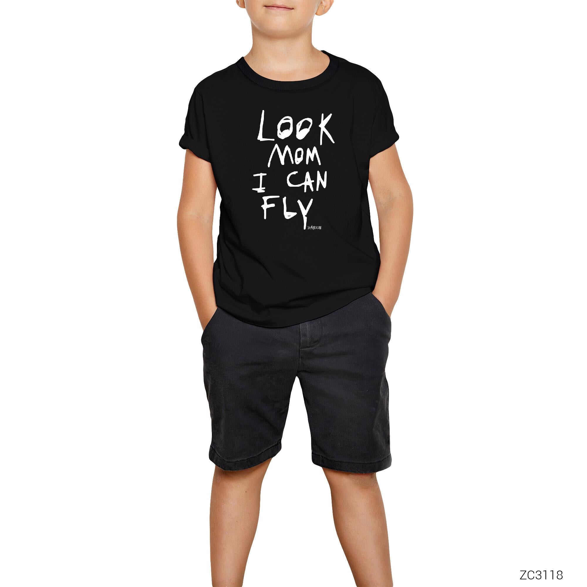 Travis Scott Look Mom I Can Fly Siyah Çocuk Tişört