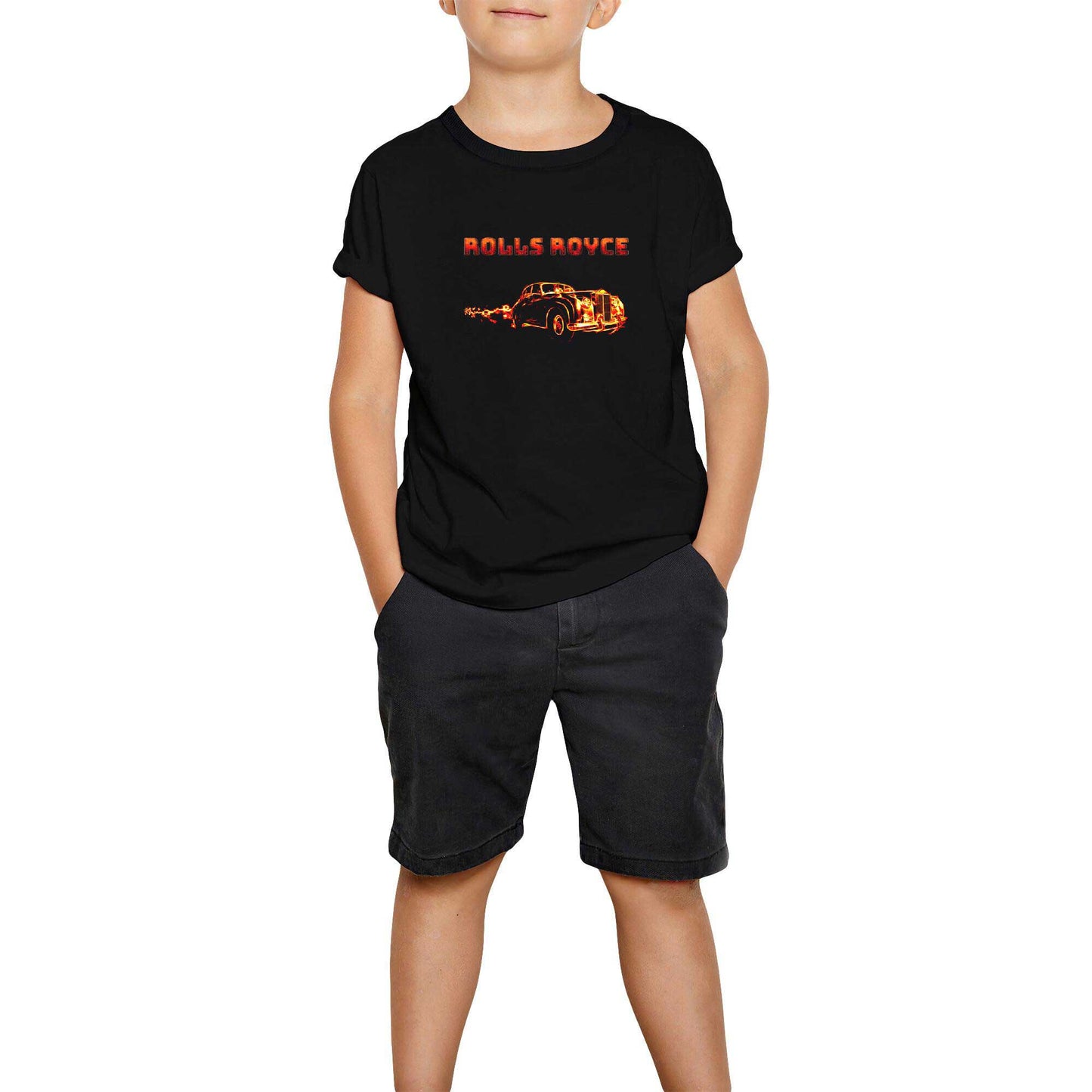 Rolls Royce In Fire Siyah Çocuk Tişört