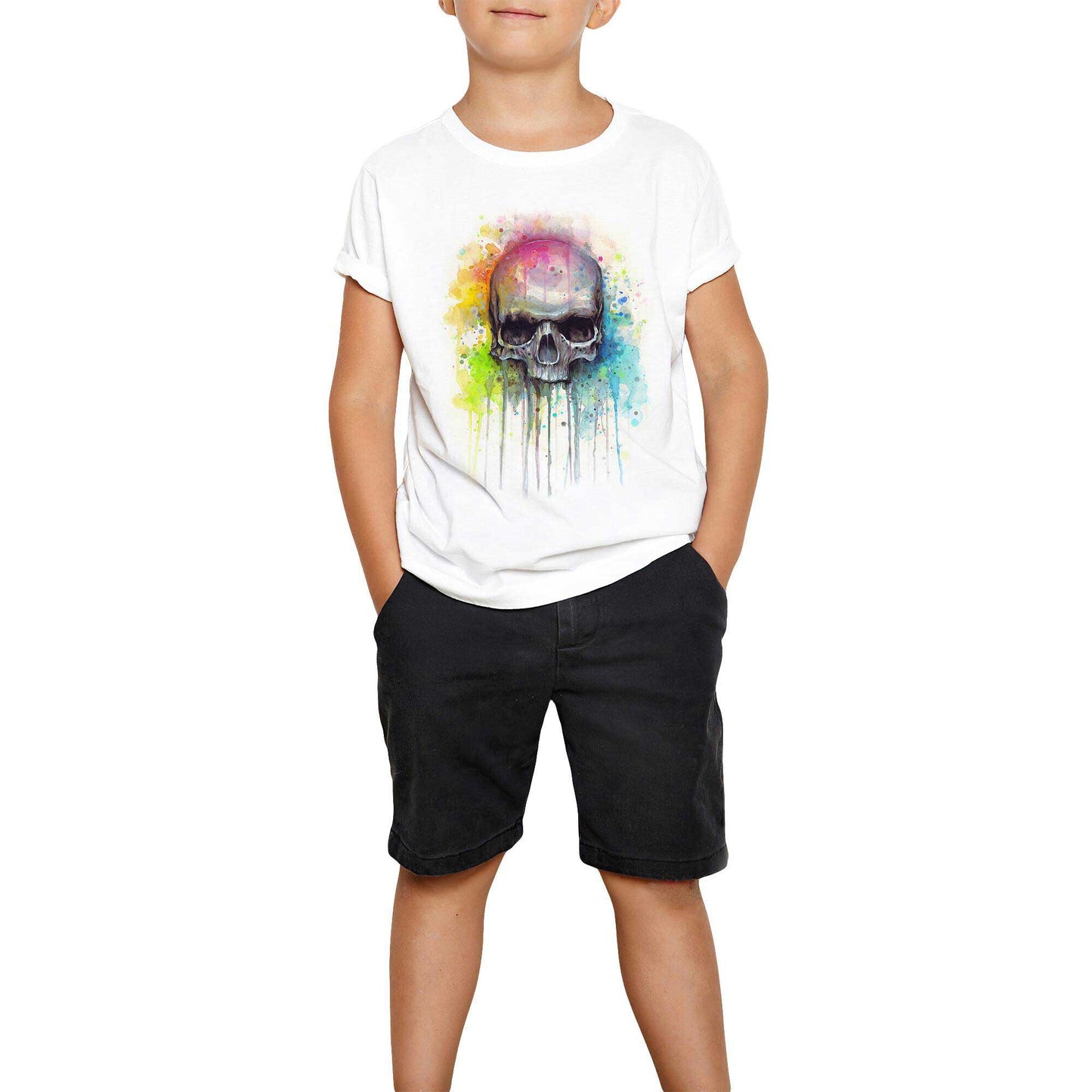 Skull Kuru Kafa Paint Beyaz Çocuk Tişört