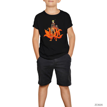 Naruto Kyubie Siyah Çocuk Tişört