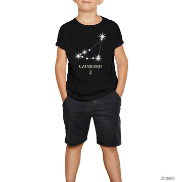 Oğlak Burcu Stars Siyah Çocuk Tişört