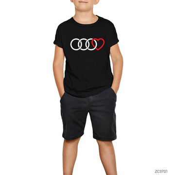 3 Audi Rings Hearth Siyah Çocuk Tişört