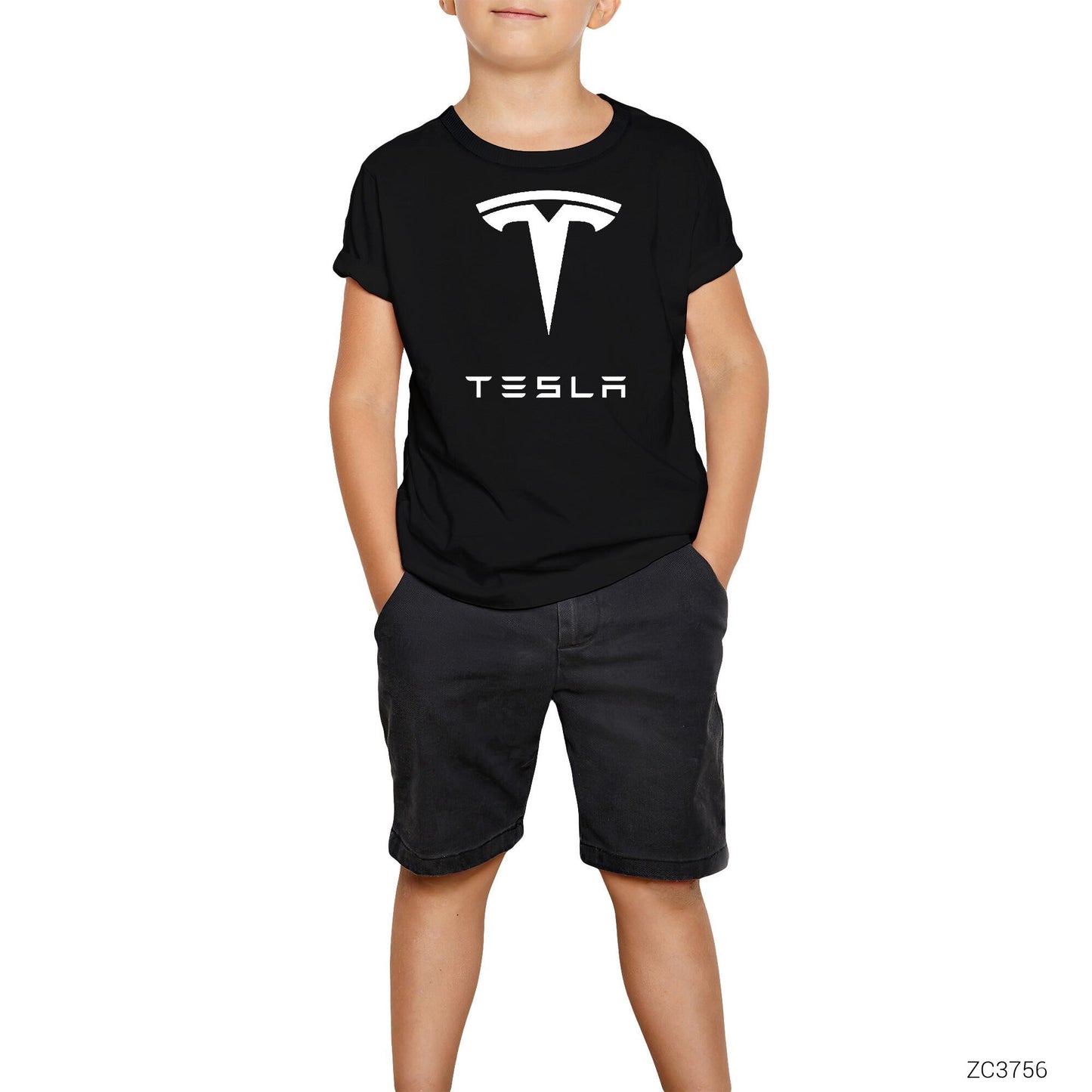 İndirimli Tesla Logo Siyah Çocuk Tişört