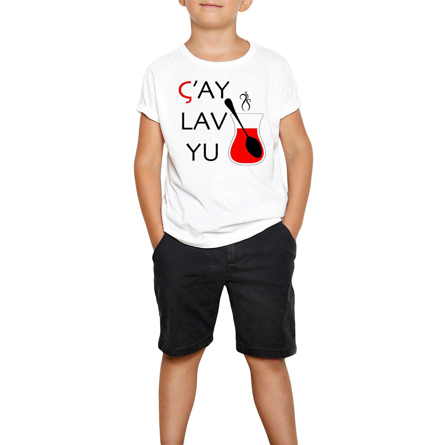 Çay Lav Yu Beyaz Çocuk Tişört