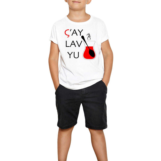 Çay Lav Yu Beyaz Çocuk Tişört